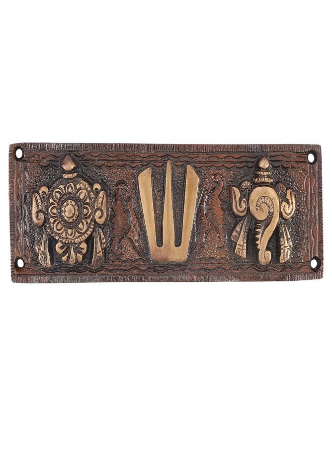 Mla's Decor Tirupati Balaji Shankh Chakra Namah Showpiece For Wall Hanging And Main Door Brass Shankh Chakra Namah Wall Hanging Decorative For Home,Office & Room,Showpiece Religious Idol - 8 Cm - Image 1